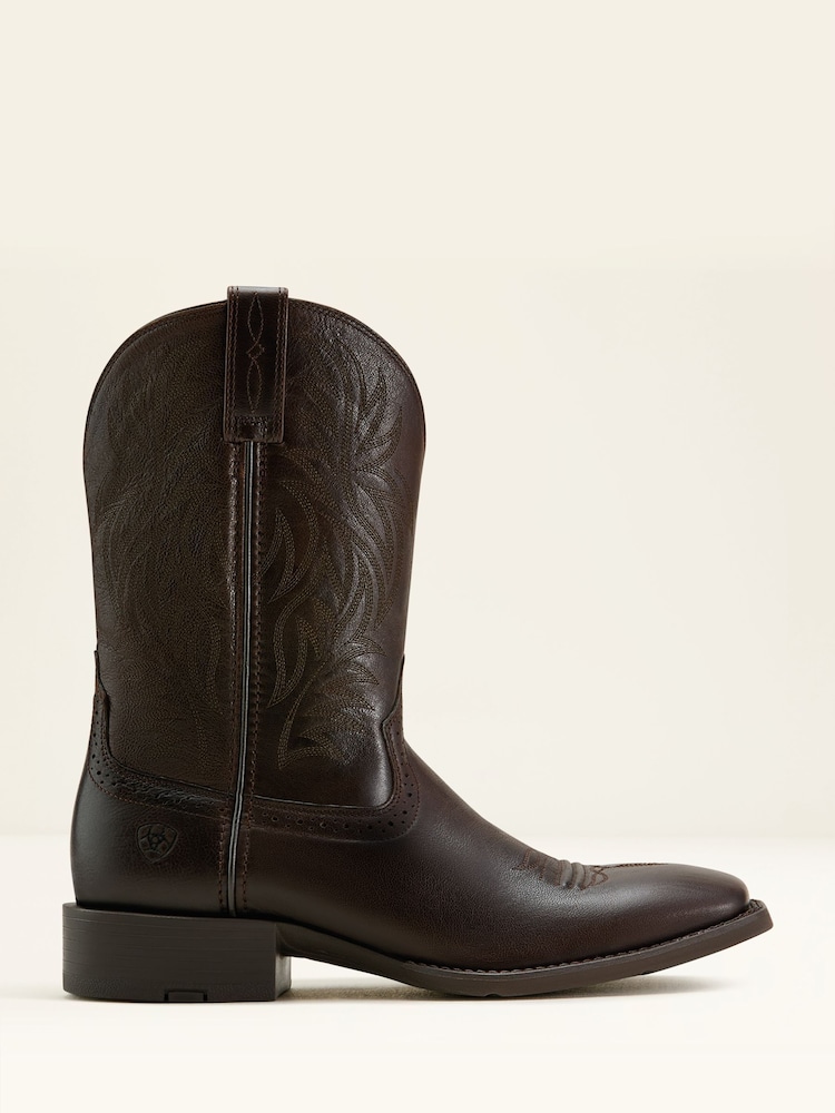 Ariat Sport Wide Square Toe Leather Cowboy Brown Boots - Image 1 of 5