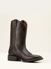 Ariat Sport Wide Square Toe Leather Cowboy Brown Boots - Image 2 of 5
