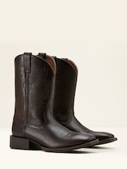 Ariat Sport Wide Square Toe Leather Cowboy Brown Boots - Image 3 of 5