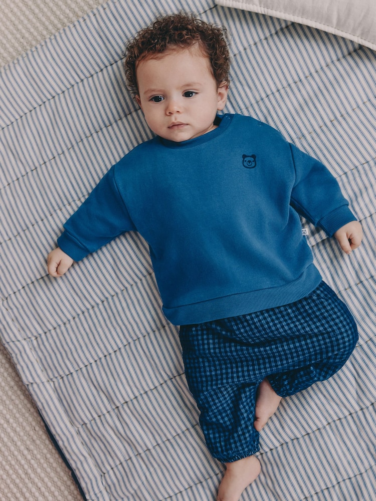 Blue Check Baby Sweatshirt and Trousers Set (0mths-2yrs) - Image 1 of 2