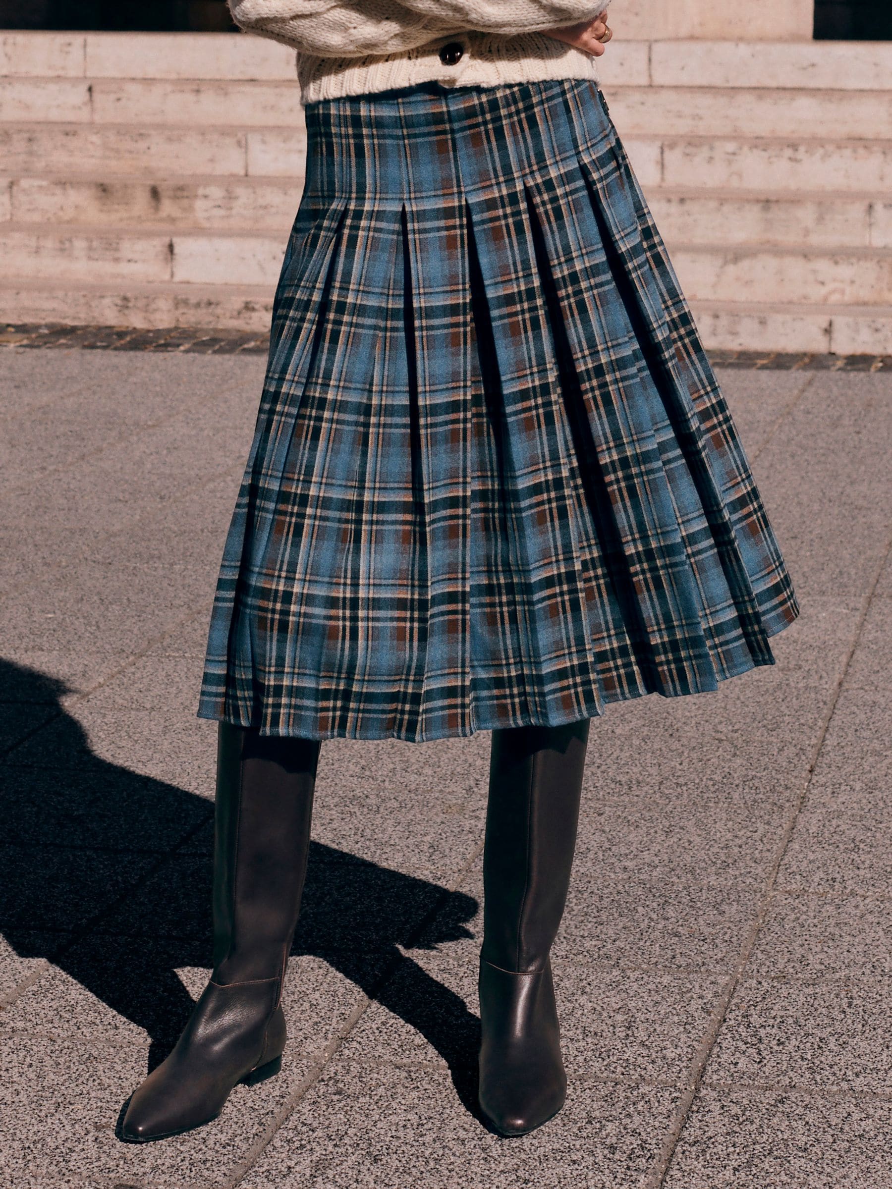 Buy Navy Blue Check Check Knee Length Kilt Skirt from Next South