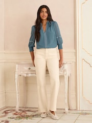 Love & Roses Blue V-Neck Hardware 3/4 Sleeve Blouse - Image 3 of 4