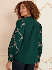 Love & Roses Green Embroidered Long Sleeve Blouse - Image 2 of 4