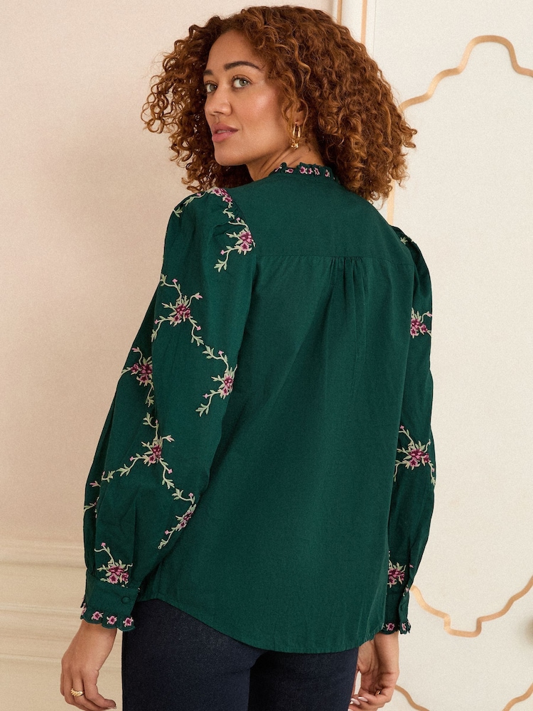 Love & Roses Green Embroidered Long Sleeve Blouse - Image 2 of 4