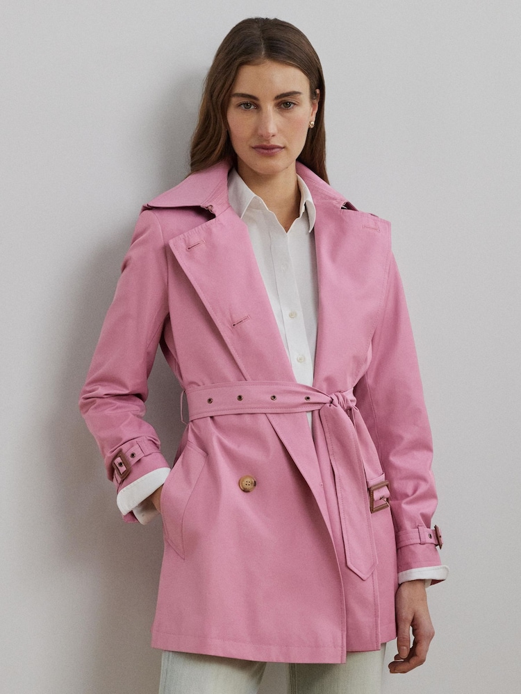 Lauren Ralph Lauren Pink Double Breasted Blend Trench Coat - Image 1 of 6