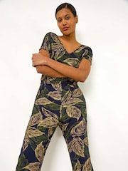 Roman Leaf Print V-Neck Jumpsuit - Imagen 1 de 5