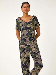 Roman Leaf Print V-Neck Jumpsuit - Imagen 4 de 5