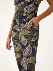 Roman Leaf Print V-Neck Jumpsuit - Imagen 5 de 5