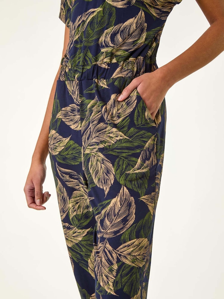 Roman Leaf Print V-Neck Jumpsuit - Imagen 5 de 5