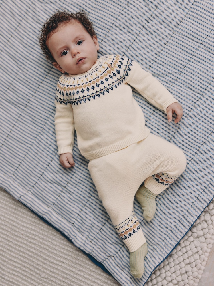 Cream Fairisle Baby Knitted Top and Leggings Set (0mths-2yrs) - Image 1 of 19