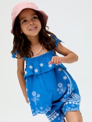 Raffya Blue Savvanah Scalloped Embroidered Hem 100% Cotton Top and Shorts Co-Ord Set - Image 4 of 4