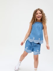 Raffya Blue Sue Embroidery 100% Cotton Top and Shorts Set - Image 4 of 6