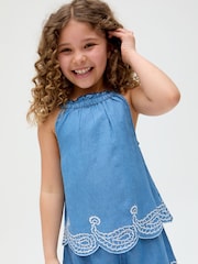 Raffya Blue Sue Embroidery 100% Cotton Top and Shorts Set - Image 5 of 6