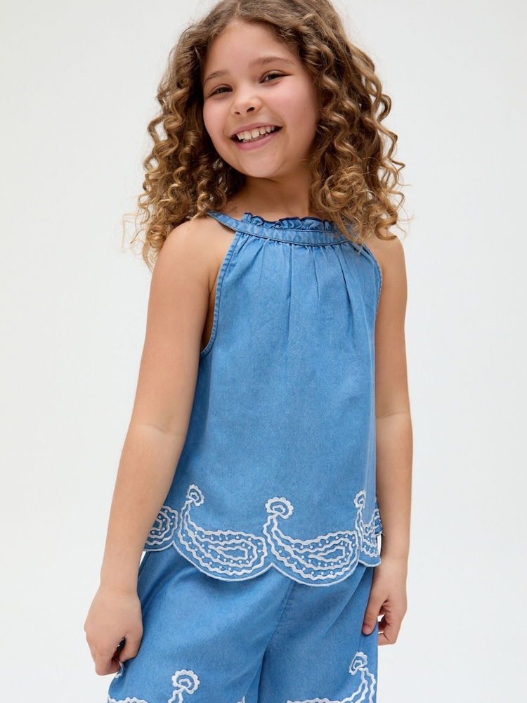 Raffya Blue Sue Embroidery 100% Cotton Top and Shorts Set - Image 6 of 6