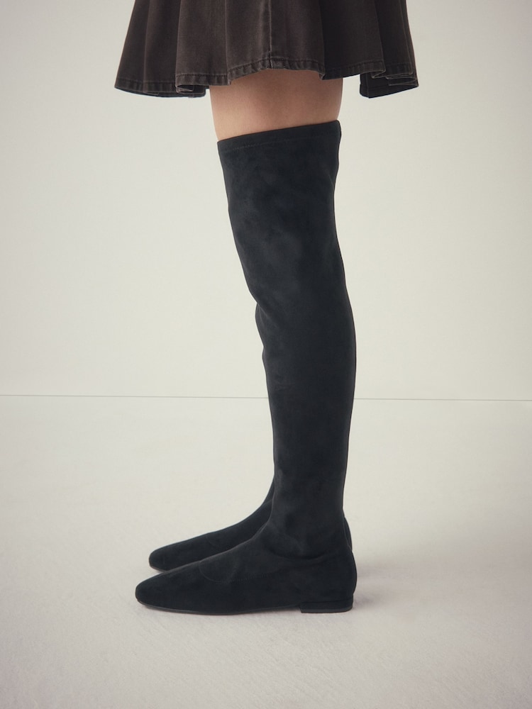 Negro - Botas planas estilo calcetín por encima de la rodilla de Forever Comfort® - Imagen 1 de 11