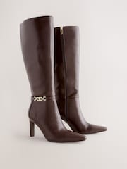 Chocolate Brown Forever Comfort® Knee High Hardware Trim Heeled Boots - Image 2 of 5