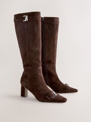 Chocolate Brown Suede Forever Comfort® Buckle Toe Detail Knee High Boots - Image 2 of 5
