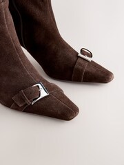 Chocolate Brown Suede Forever Comfort® Buckle Toe Detail Knee High Boots - Image 5 of 5