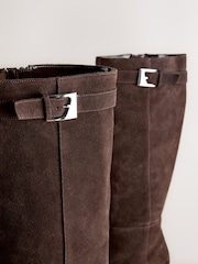 Chocolate Brown Suede Forever Comfort® Buckle Toe Detail Knee High Boots - Image 8 of 10