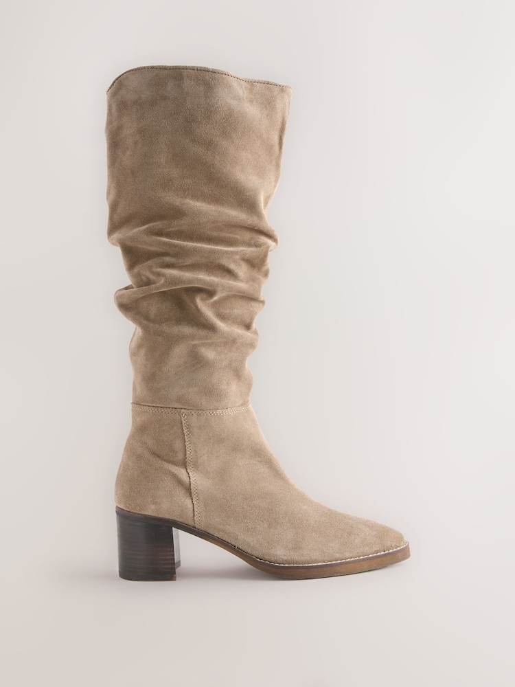 شمواه بني Taupe - Forever Comfort® Slouchy Knee High Block Heeled Boots - صورة 1 من 3 شمواه بني Taupe - Forever Comfort® Slouchy Knee High Block Heeled Boots - صورة 1 من 3