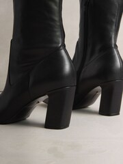 Black Leather N. Premium Knee High Chisel Toe Sock Boots - Image 10 of 11