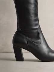 Black Leather N. Premium Knee High Chisel Toe Sock Boots - Image 3 of 6