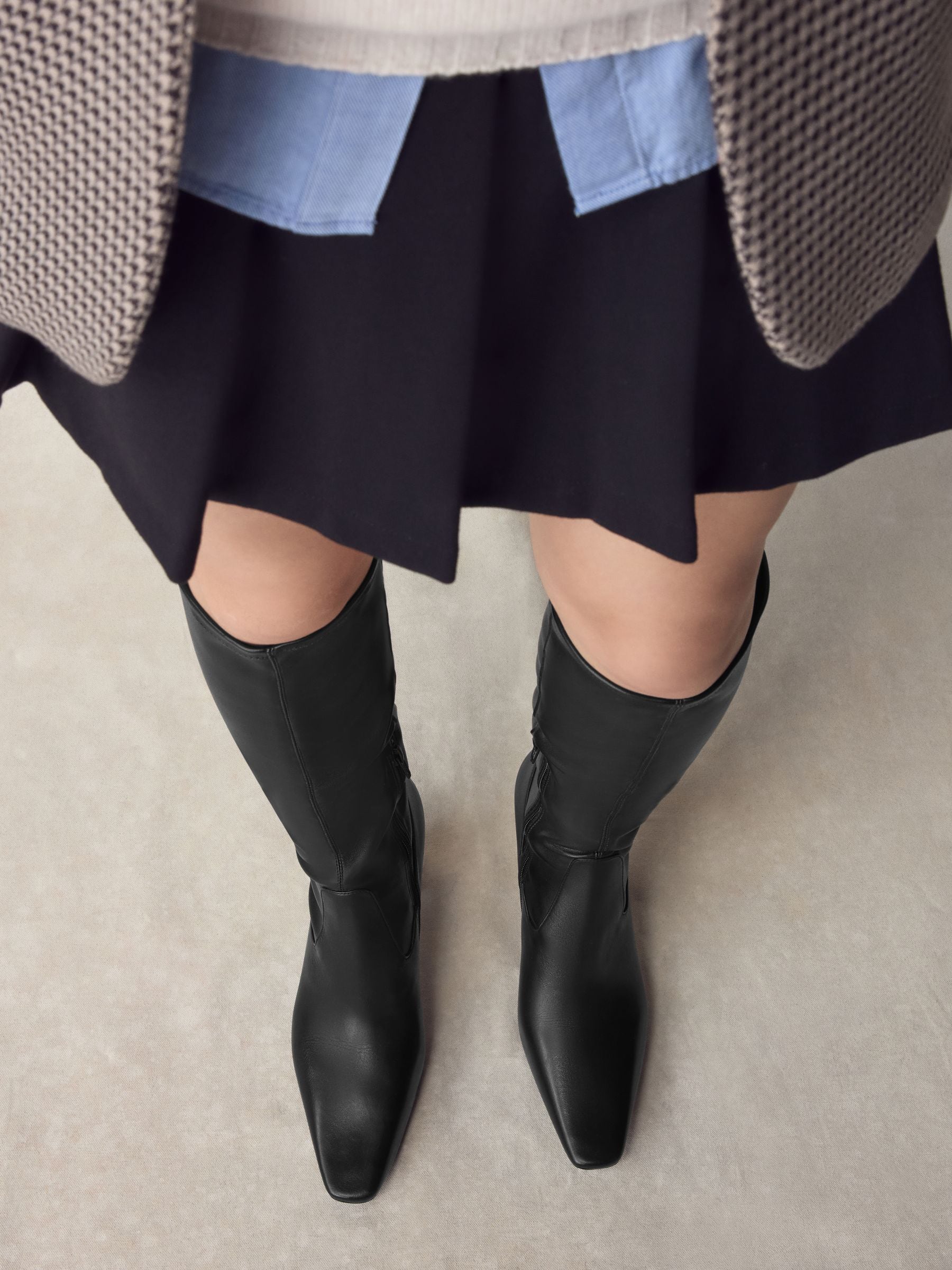 Buy Black Leather N. Premium Knee High Chisel Toe Sock Boots from