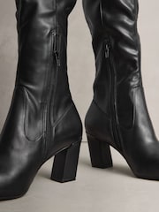 Black Leather N. Premium Knee High Chisel Toe Sock Boots - Image 4 of 6