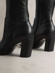 Black Leather N. Premium Knee High Chisel Toe Sock Boots - Image 6 of 6