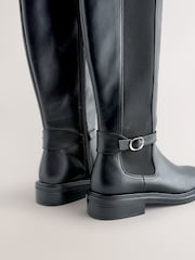 Black Standard/Wide Fit Forever Comfort® Round Toe Buckle Detail Knee High Boots - Image 4 of 5