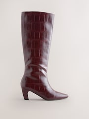 Berry Red Croc Embossed Forever Comfort® Curved Heel Knee High Boots - Image 1 of 5