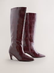 Berry Red Croc Embossed Forever Comfort® Curved Heel Knee High Boots - Image 2 of 5