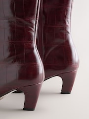 Berry Red Croc Embossed Forever Comfort® Curved Heel Knee High Boots - Image 3 of 5