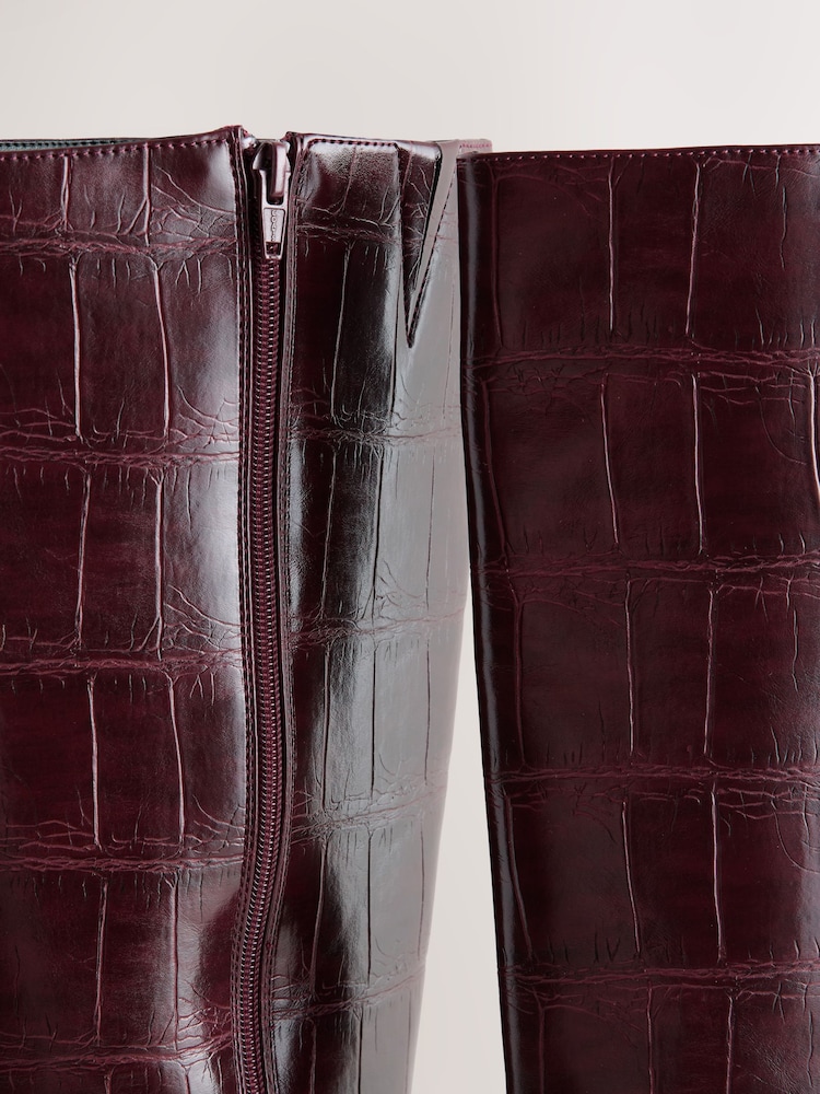 Berry Red Croc Embossed Forever Comfort® Curved Heel Knee High Boots - Image 5 of 5