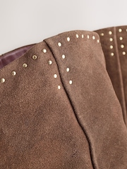 Chocolate Brown Suede Forever Comfort® Studded Knee High Block Heel Boots - Image 10 of 10