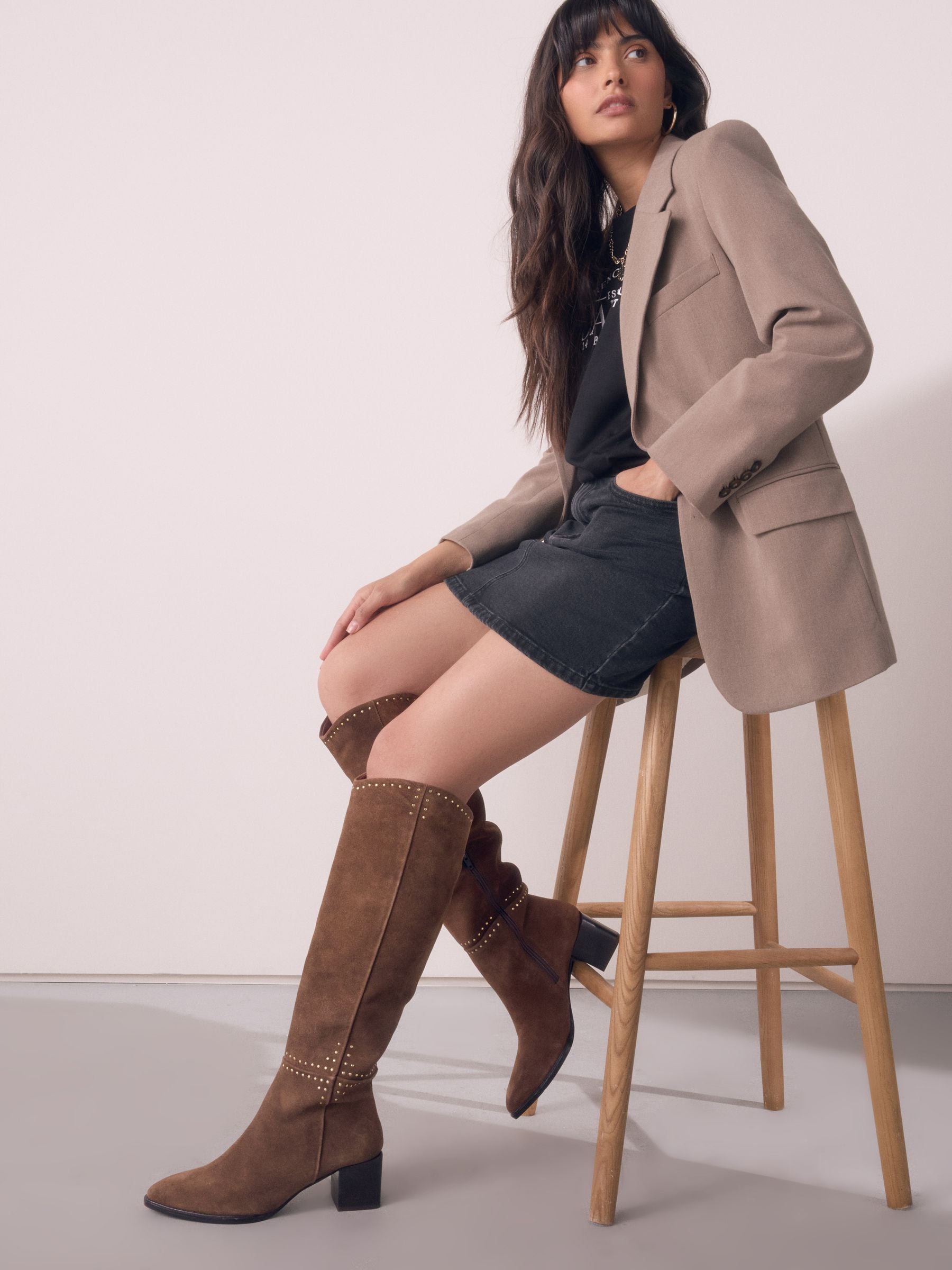 Buy Chocolate Brown Suede Forever Comfort® Studded Knee High Block