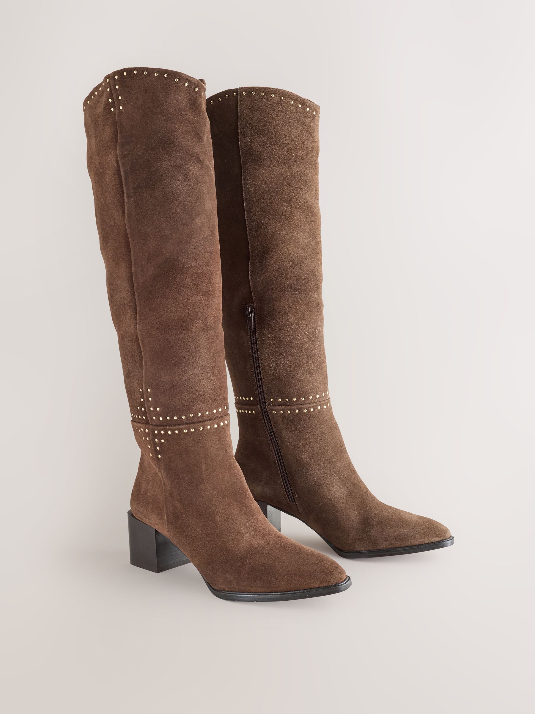 Buy Chocolate Brown Suede Forever Comfort® Studded Knee High Block
