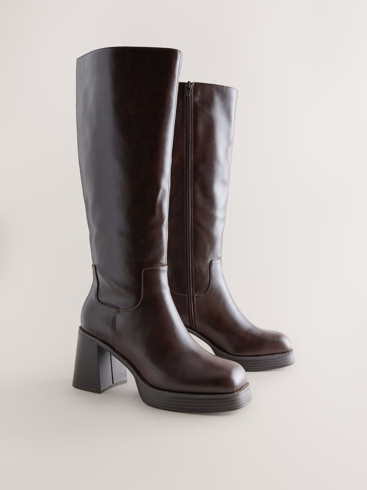 Chocolate Brown Forever Comfort® Knee High Platform Boots - Image 2 of 5