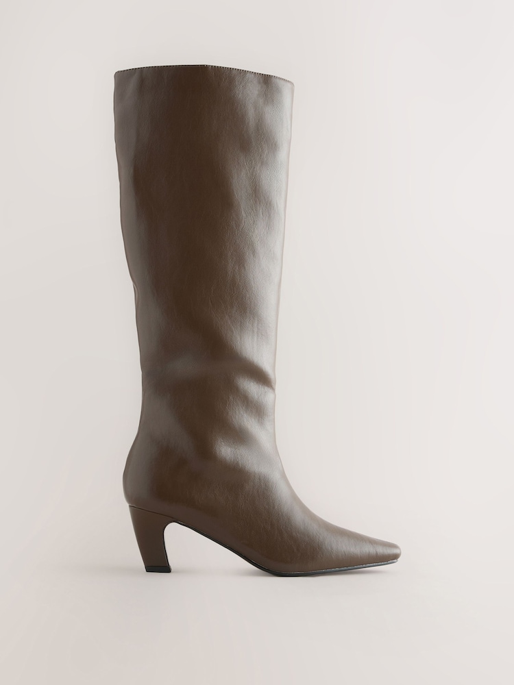 Olive Green Forever Comfort® Curved Heel Knee High Boots - Image 1 of 5
