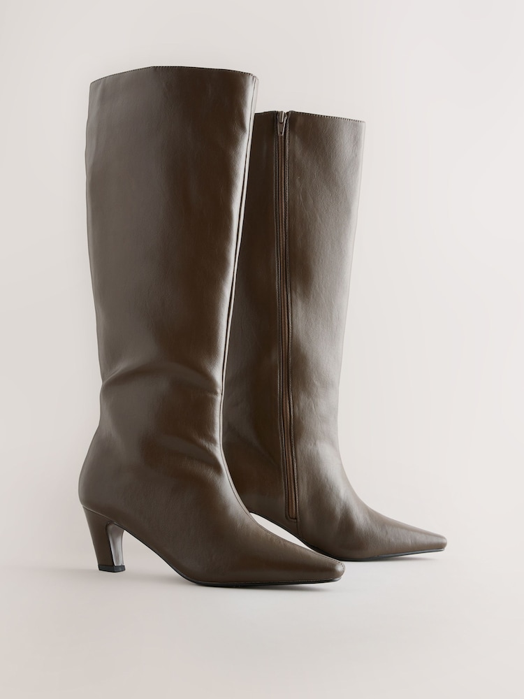 Olive Green Forever Comfort® Curved Heel Knee High Boots - Image 2 of 5