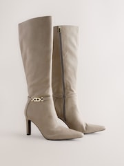 Taupe Forever Comfort® Knee High Hardware Trim Heeled Boots - Image 2 of 5