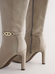 Taupe Forever Comfort® Knee High Hardware Trim Heeled Boots - Image 3 of 5