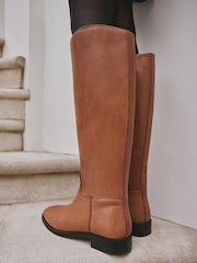 Tan Brown Leather Standard/Wide Fit Forever Comfort® Knee High Flat Rider Boots - Image 2 of 10