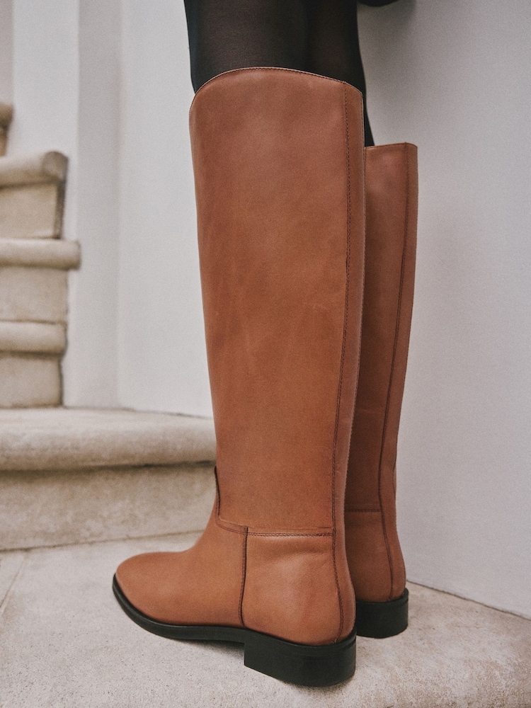 Tan Brown Leather Standard/Wide Fit Forever Comfort® Knee High Flat Rider Boots - Image 2 of 10