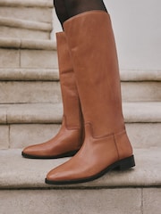 Tan Brown Leather Standard/Wide Fit Forever Comfort® Knee High Flat Rider Boots - Image 3 of 10