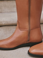 Tan Brown Leather Standard/Wide Fit Forever Comfort® Knee High Flat Rider Boots - Image 4 of 10