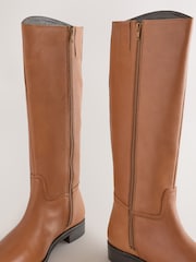 Tan Brown Leather Standard/Wide Fit Forever Comfort® Knee High Flat Rider Boots - Image 8 of 10