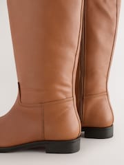 Tan Brown Leather Standard/Wide Fit Forever Comfort® Knee High Flat Rider Boots - Image 9 of 10