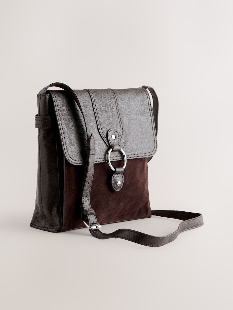 Chocolate Brown Leather Pocket Messenger Bag - Image 1 of 6 Chocolate Brown Leather Pocket Messenger Bag - Image 1 of 6