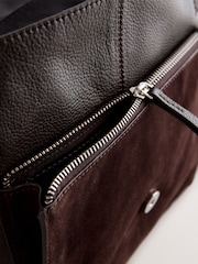 Chocolate Brown Leather Pocket Messenger Bag - Image 8 of 9